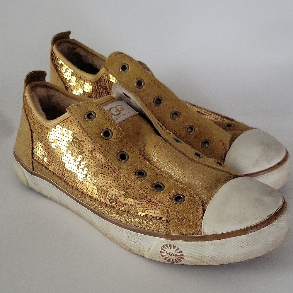 Ugg Womens Gold Sequin Laceless Sneakers Sz 9 Bling Maximalist